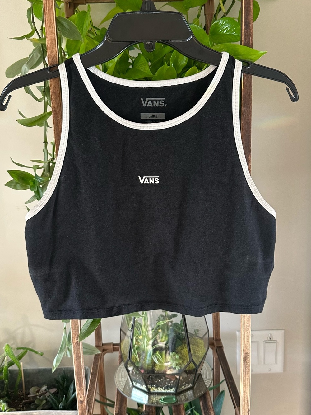 Vans Black Cropped Tank with White Trim
